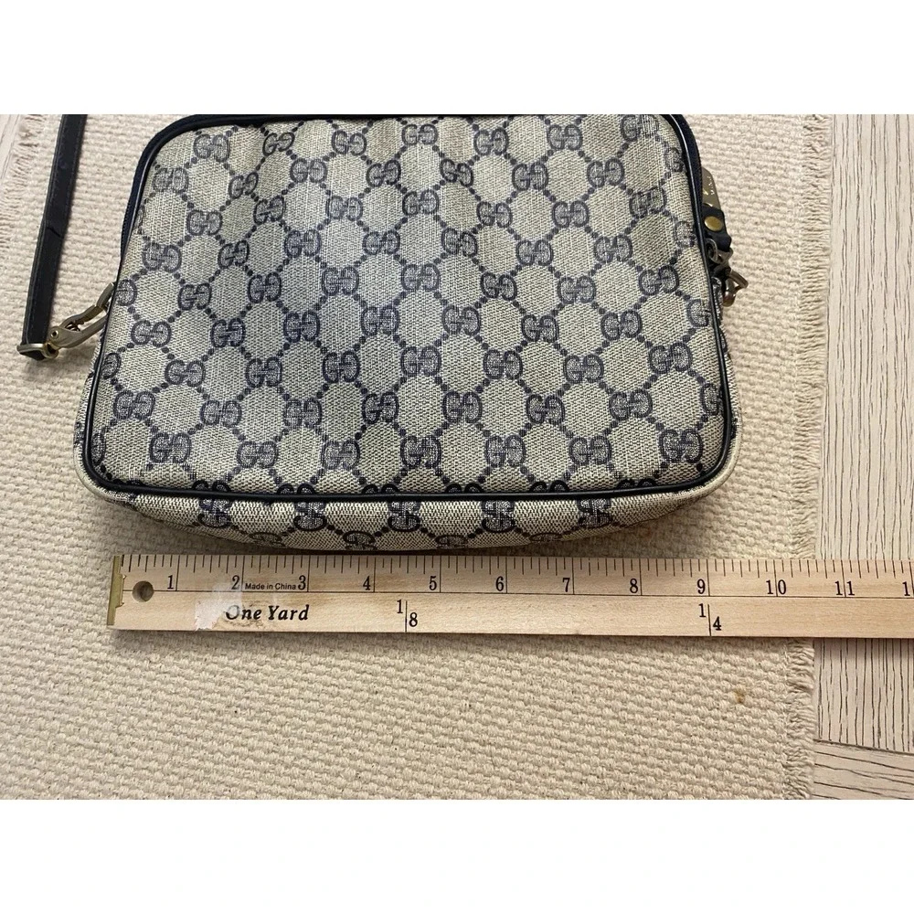 Gucci Vintage GG Supreme Coated Canvas Leather Bag Navy Blue Monogram